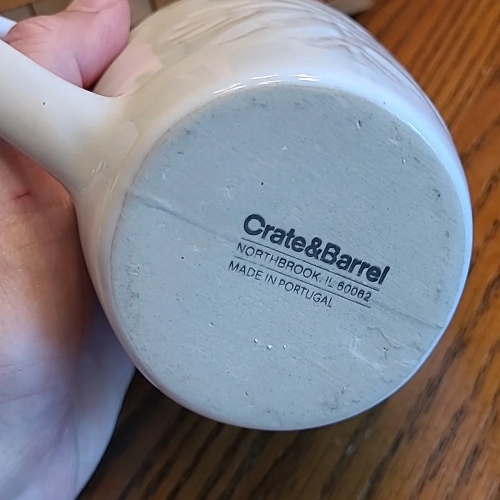 Crate&Barrel White Embossed Stoneware Snowflake Mug